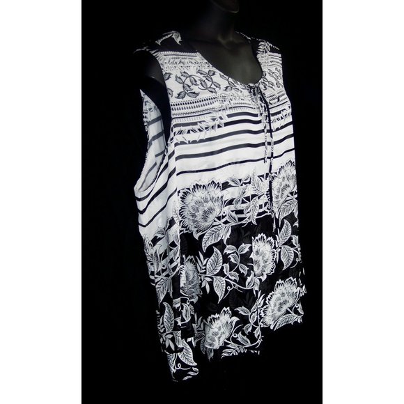 NEW Avenue 30/32 Floral Striped Layered Tank Top Black & White - Picture 7 of 16